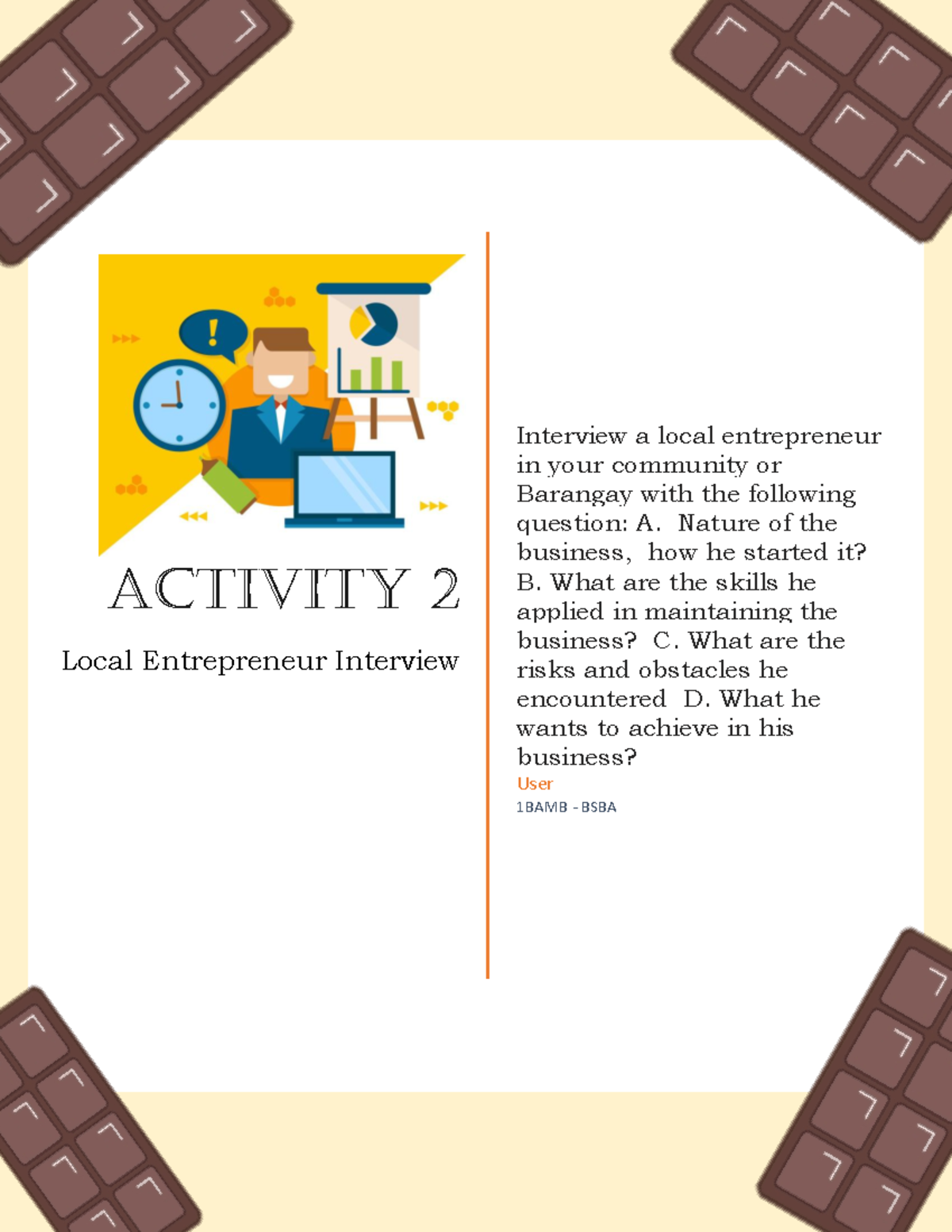 Local Entrepreneur Interview 1BAMB - BSBA Activity Insights - Studocu