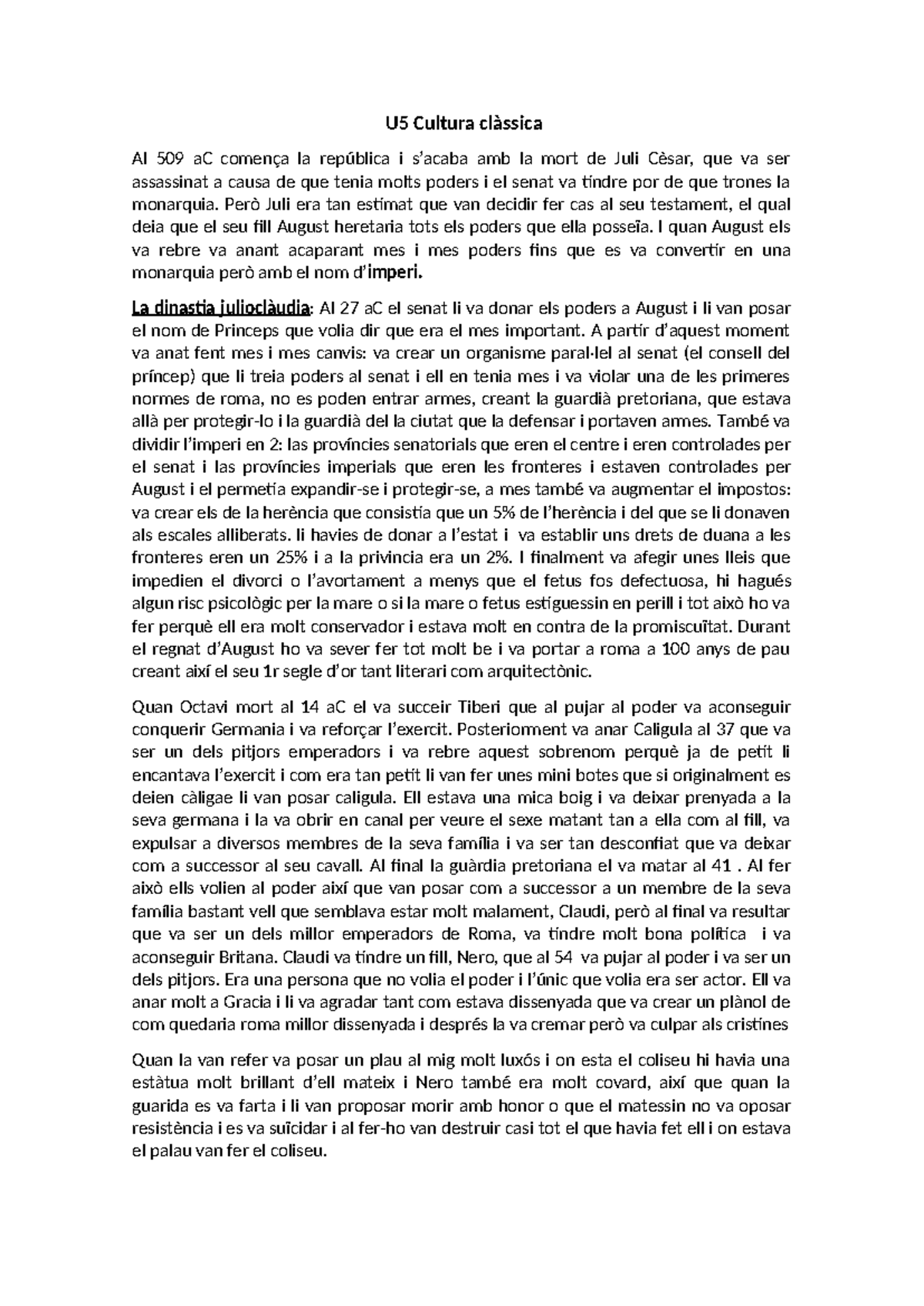 U5 Cultura clàssica: Apunts sobre la República i Emperadors de Roma ...