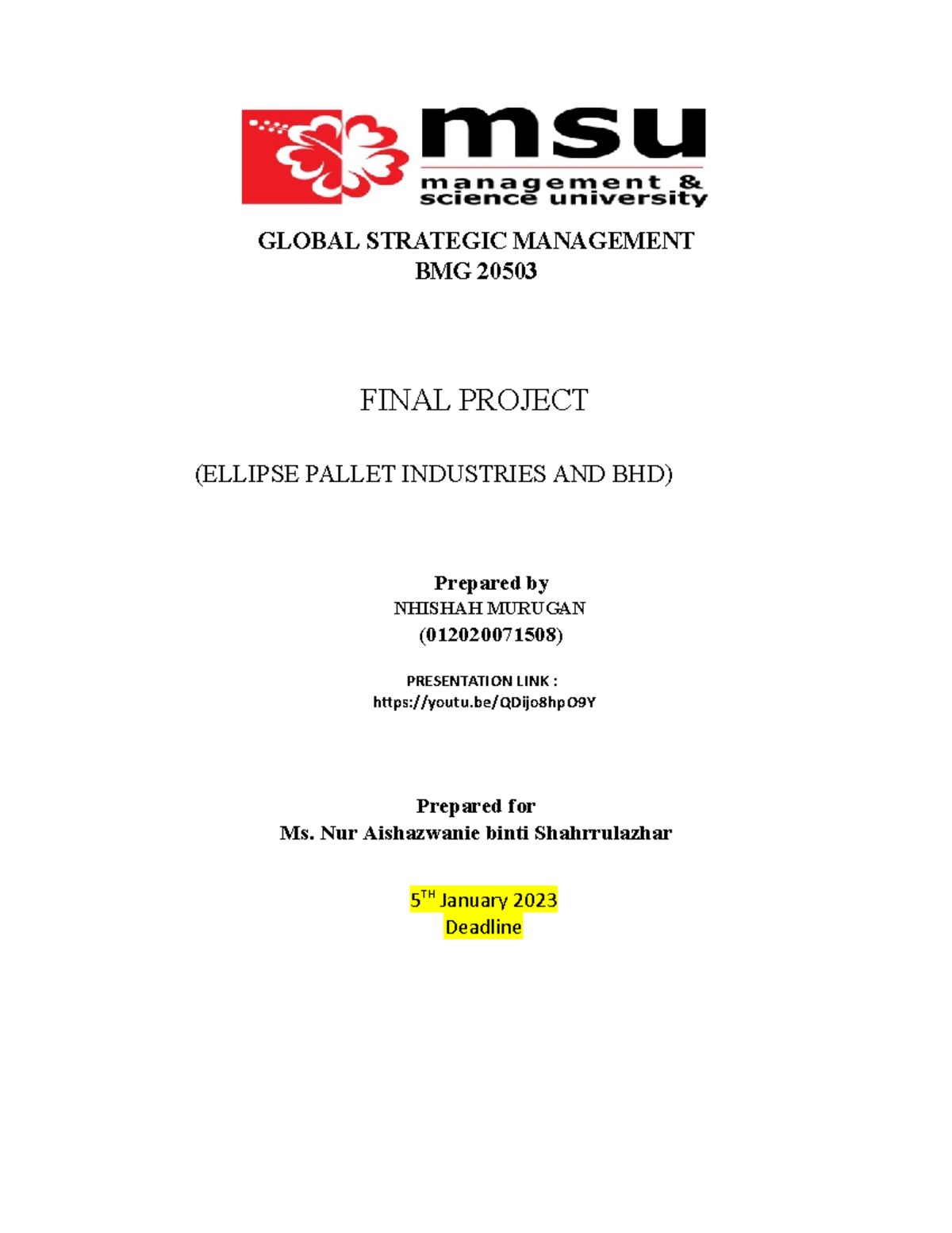 BMG 20503 Final Project Report on Ellipse Pallet Industries - Studocu