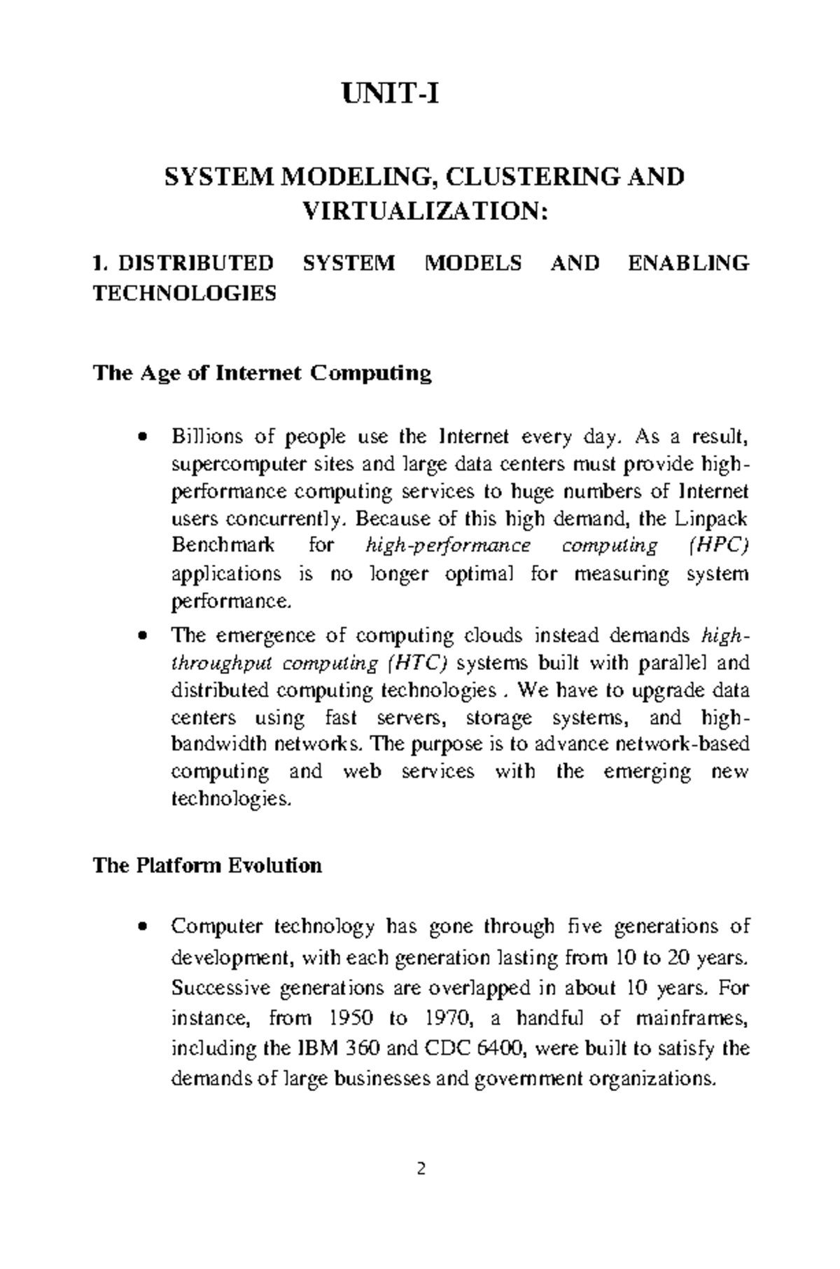 Cloud Technology - UNIT-I SYSTEM MODELING, CLUSTERING AND ...