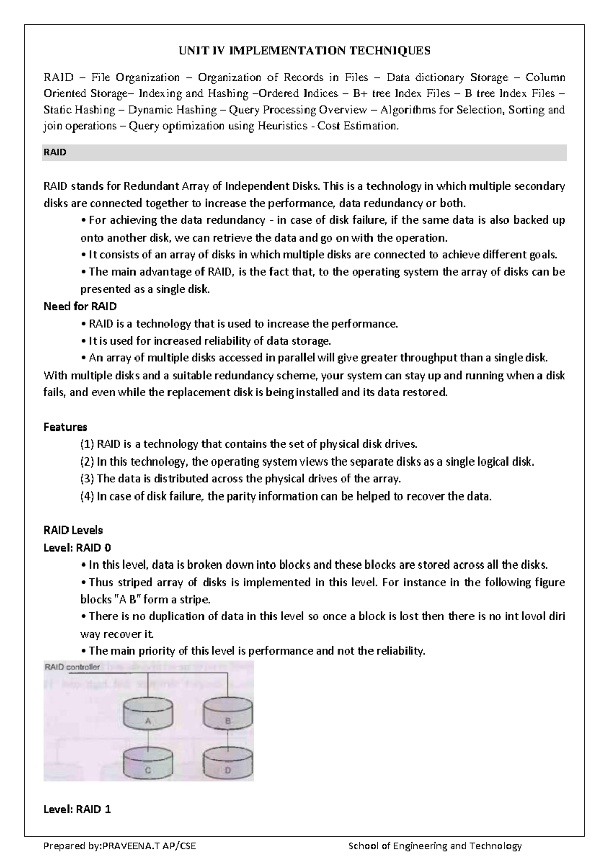 DBMS Unit IV: Implementation Techniques and File Organization Notes ...
