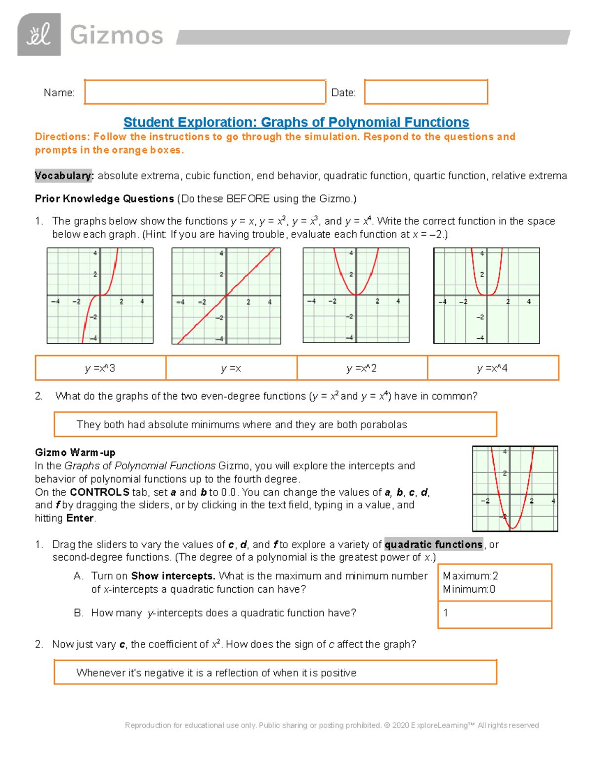 Graphs Polynomial Funcs SE - Name: Date: Student Exploration: Graphs of ...