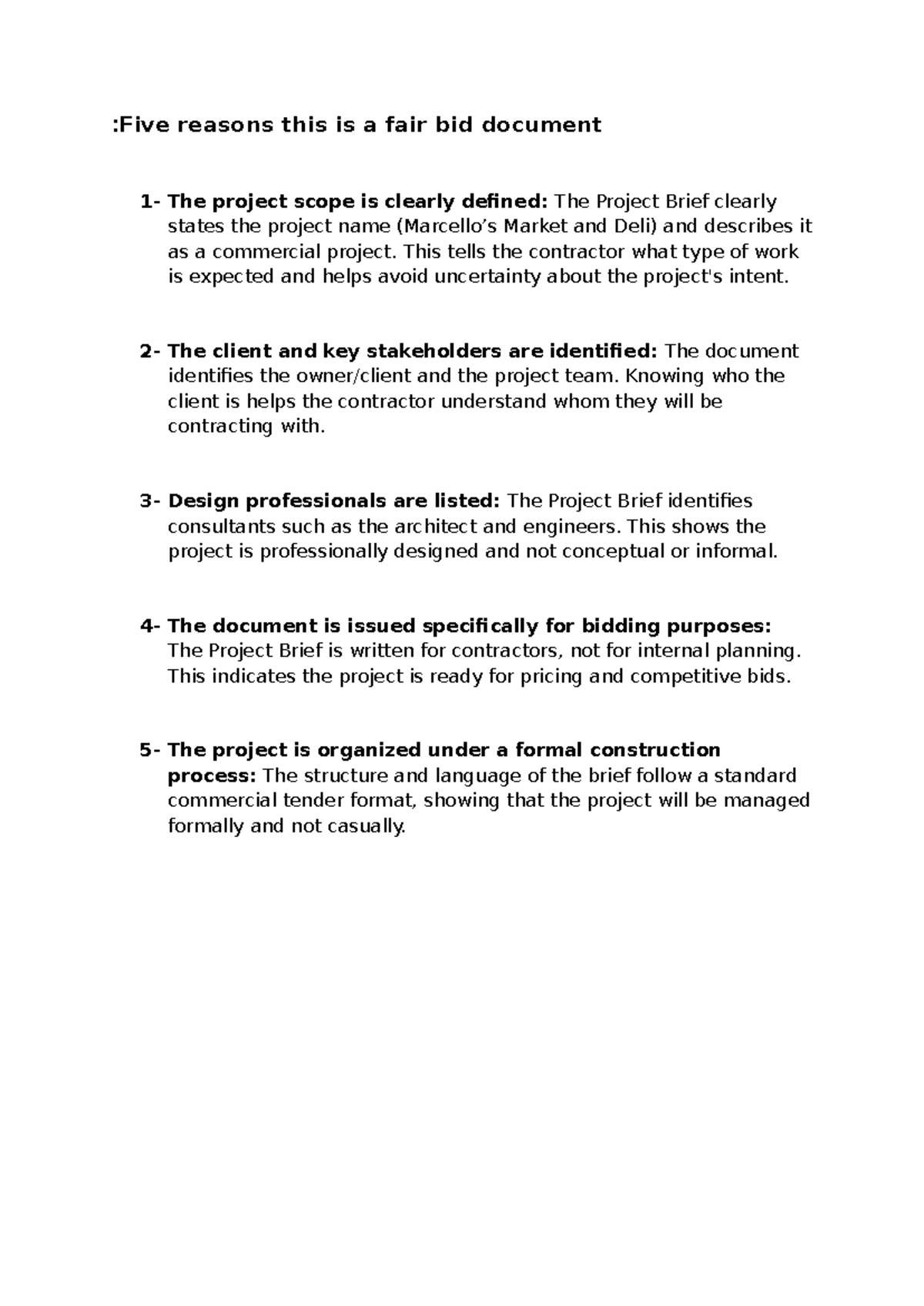 CON8102 310 - Fair Bid Document Analysis: 5 Key Reasons - Studocu