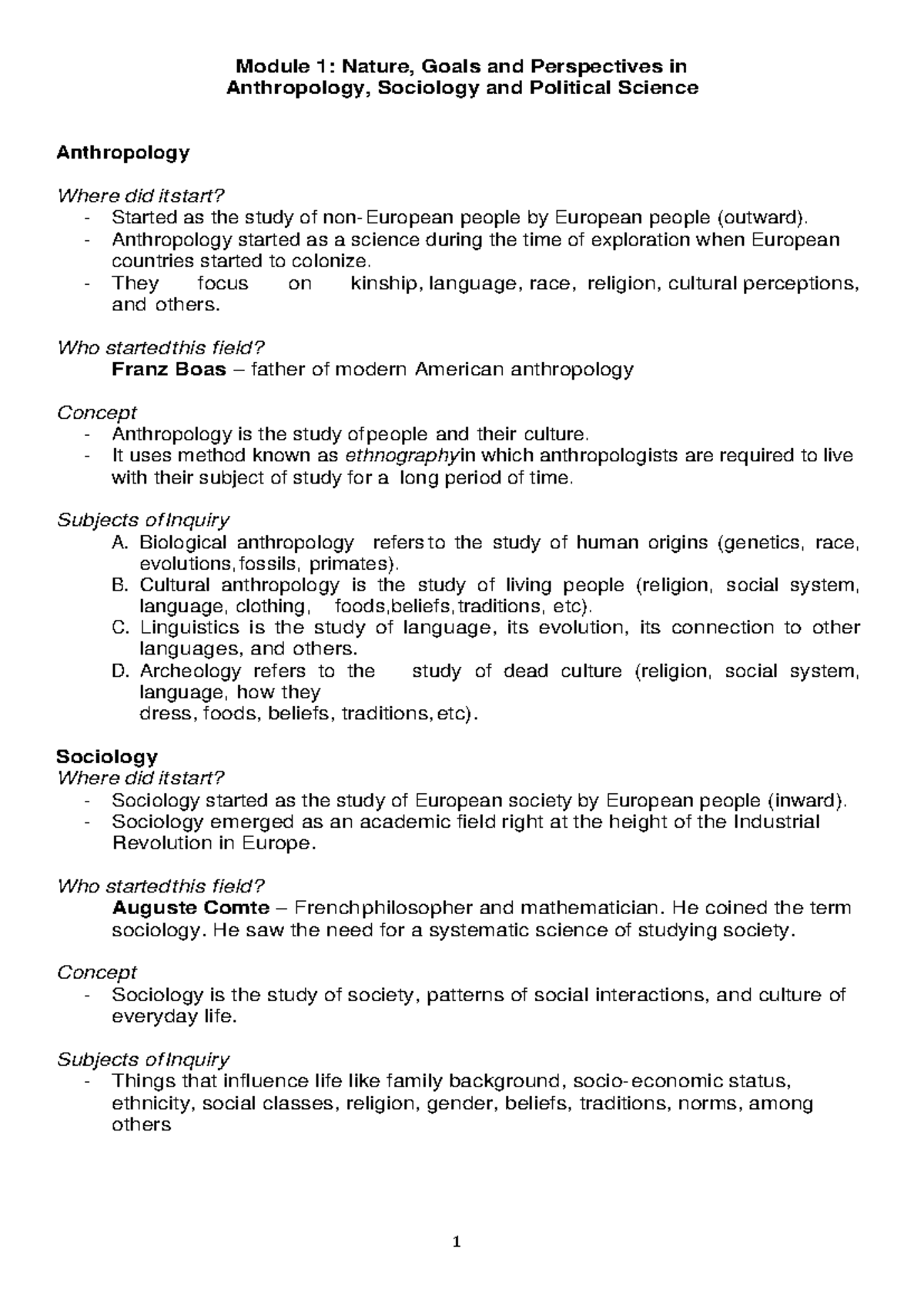 UCSP Module 1-6 Handouts: Insights on Anthropology, Sociology ...