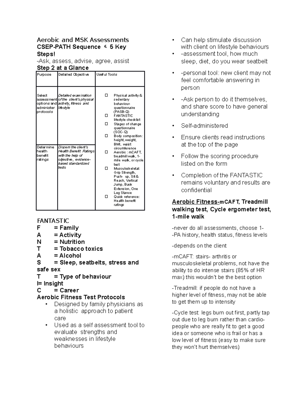 CSEP-PATH Aerobic & Musculoskeletal Assessments Guide - Studocu