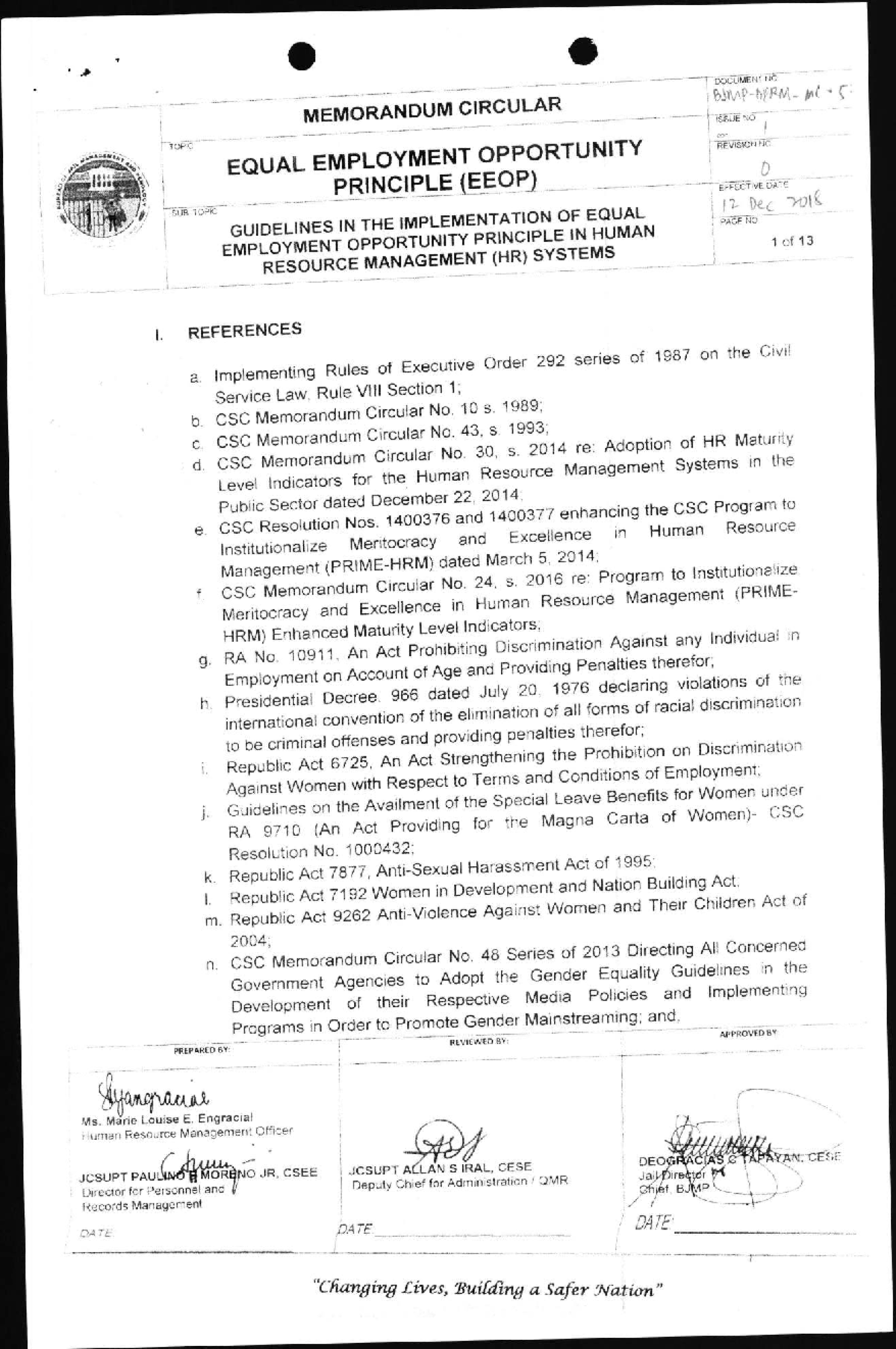 BJMP NHQ MC on Equal Employment Opportunity Principle EEOP - DOCUMENT ...