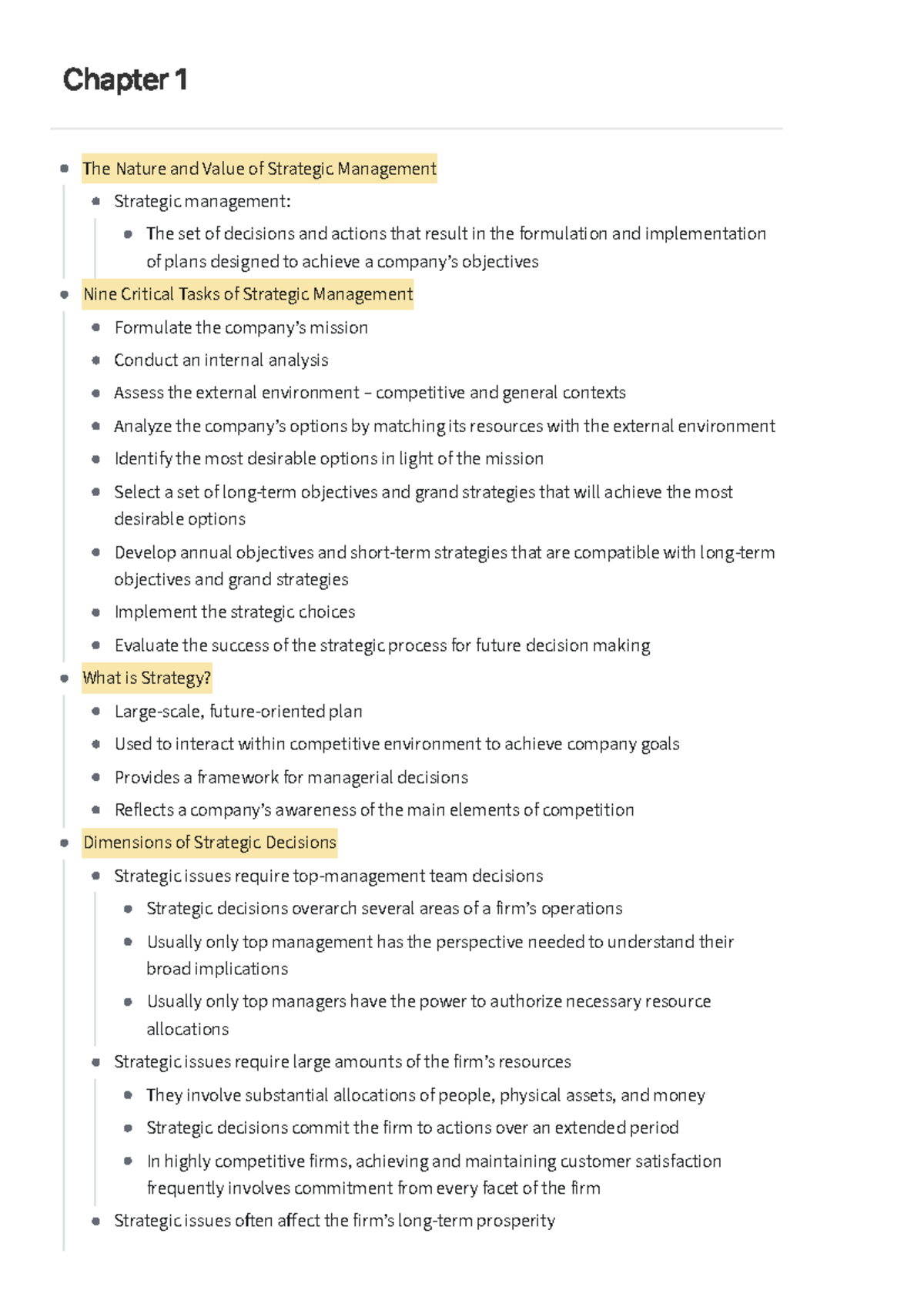 Chapter 1 - The Nature and Value of Strategic Management - Studocu