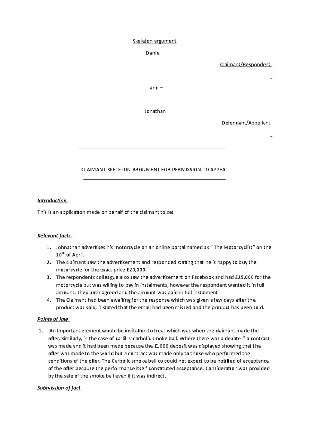 Skeleton Argument - Lecture Notes 8: Claimant's Appeal Overview - Studocu