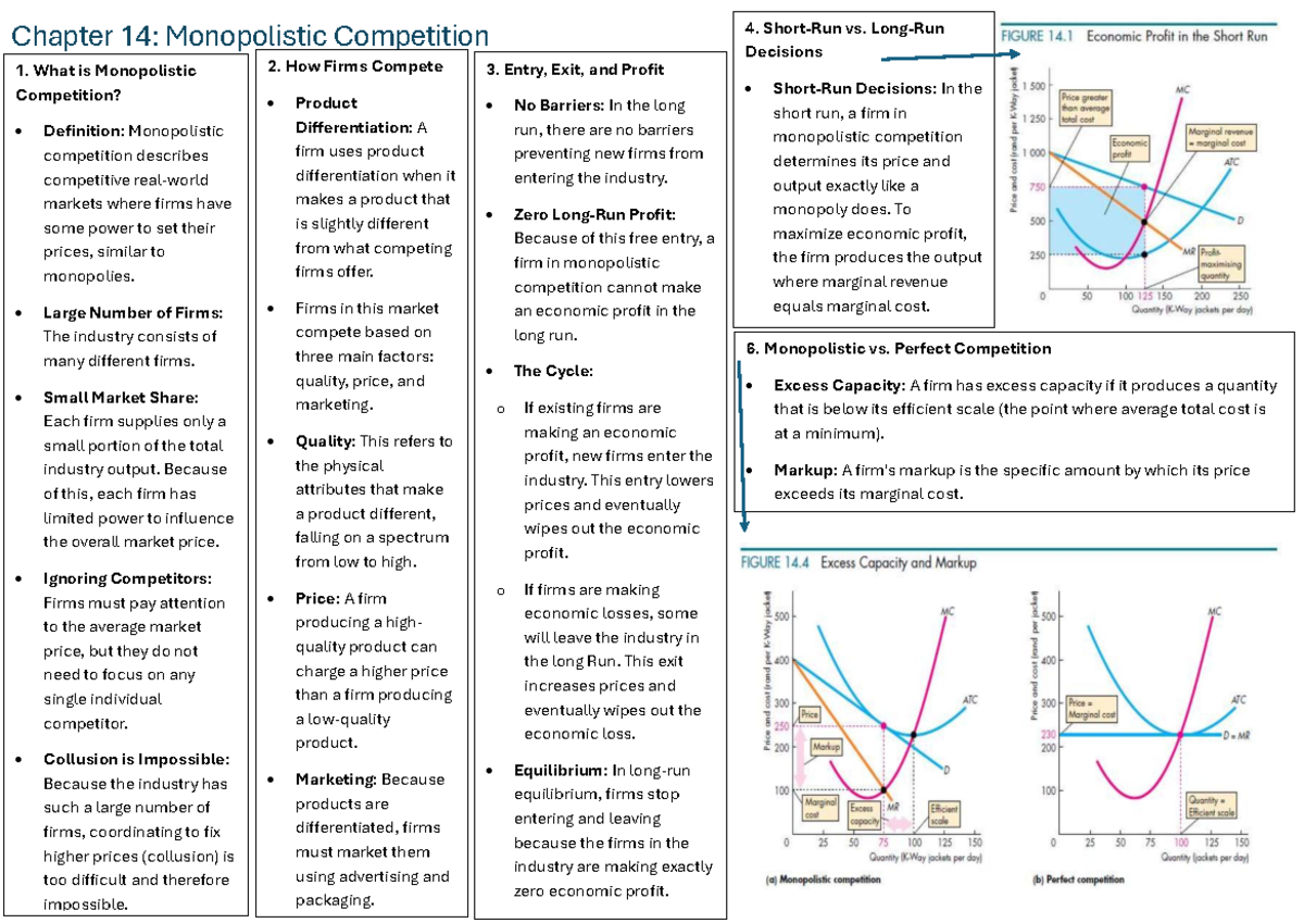 Chapter 14: Monopolistic Competition Notes and Key Concepts - Studocu