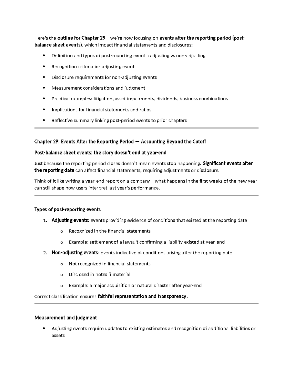 Financial Reporting & Measurement: Chapter 29 - Post-Balance Sheet ...