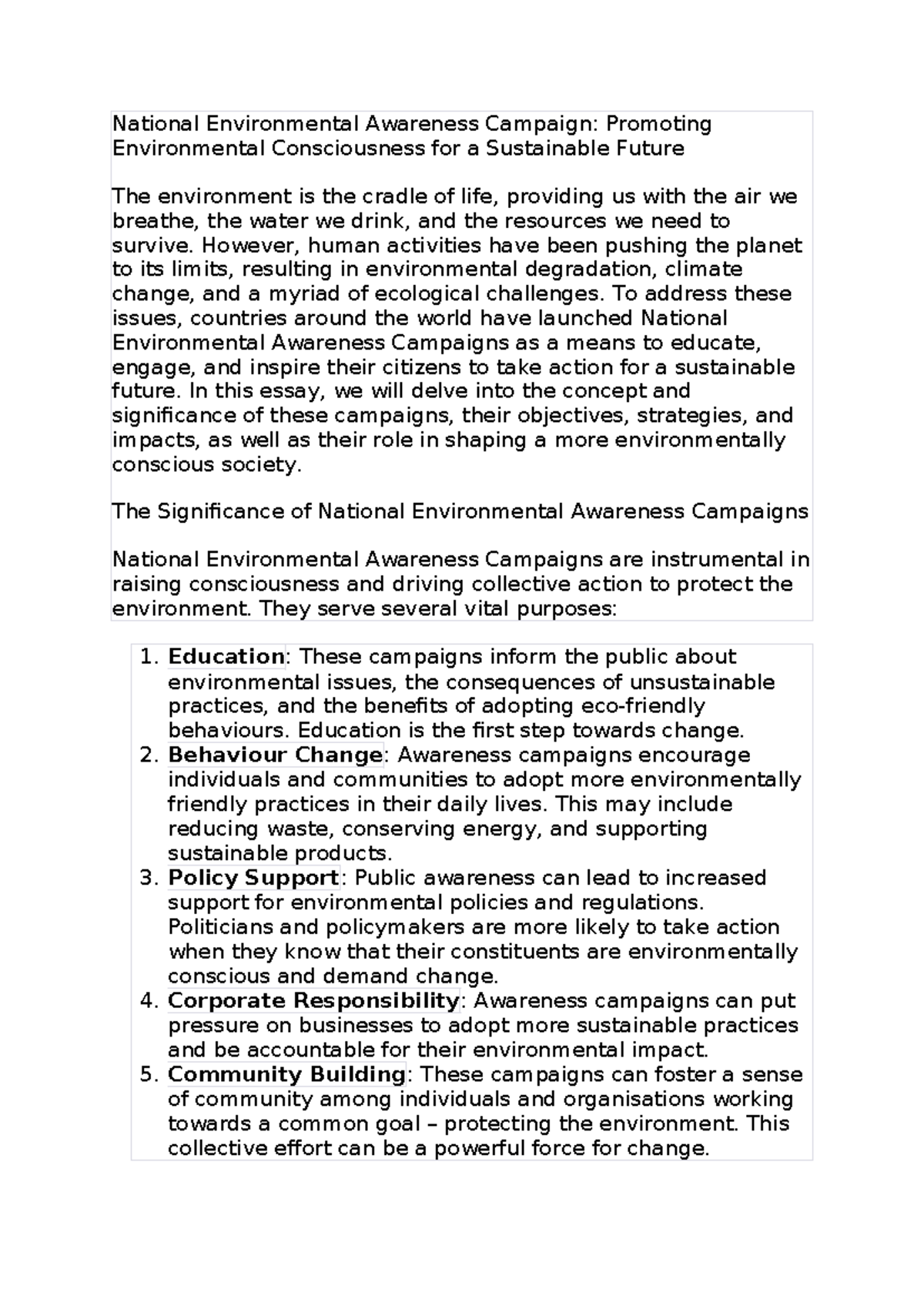 Evs NEAC - Notes on National Environmental Awareness Campaigns - Studocu