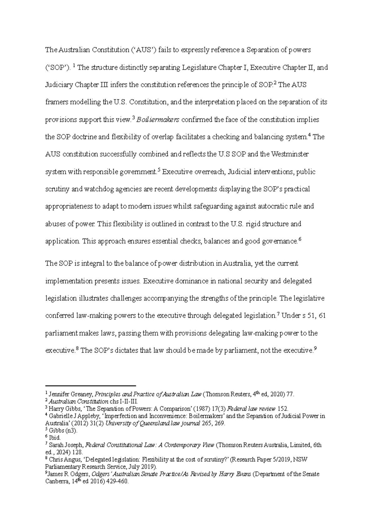 Constitutional Law Essay: Analyzing the Separation of Powers in ...