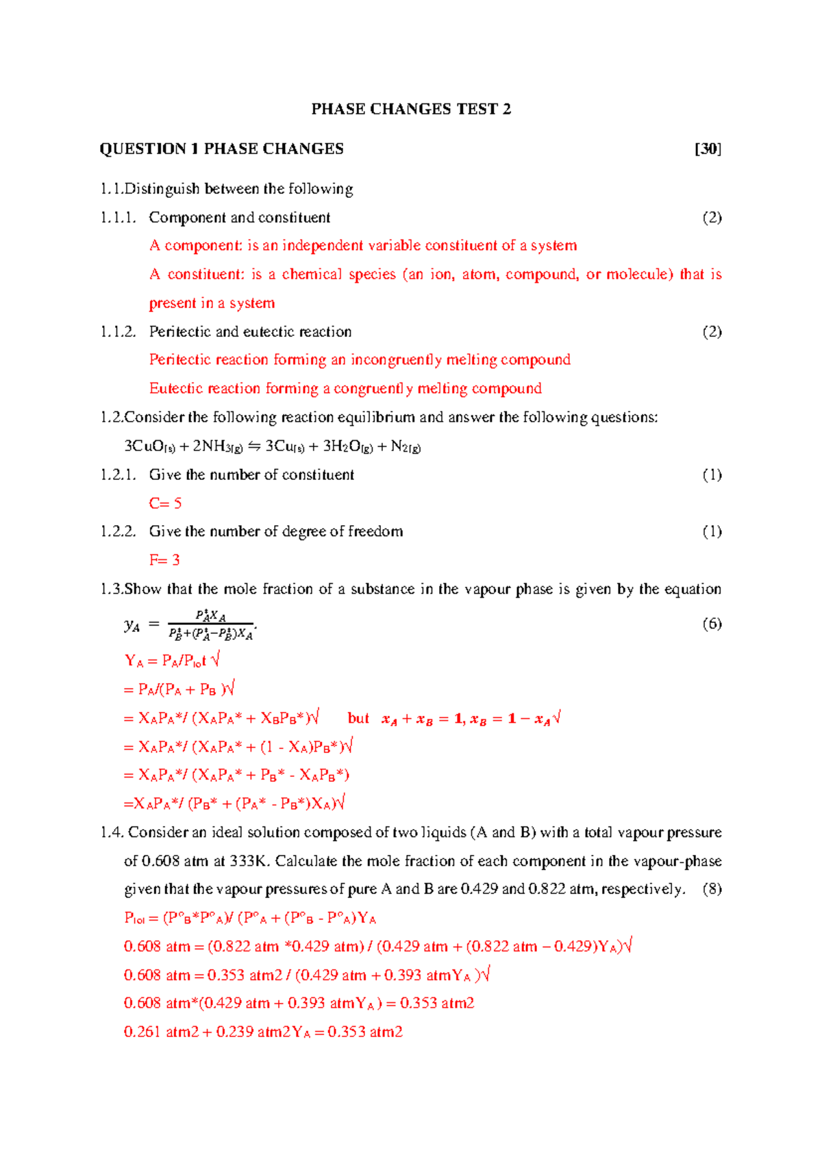 PCB Phase Changes Test 2 - Memo and Solutions - Studocu