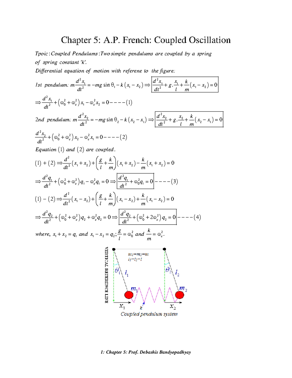 Chapter 5 Coupled Oscillations: An Analysis of Pendulum Dynamics - Studocu