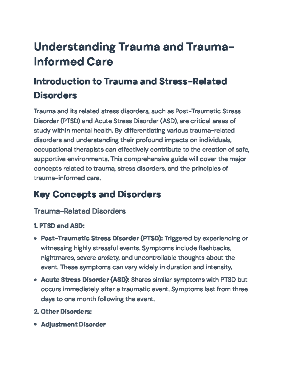 Understanding Trauma and Trauma-Informed Care: Key Concepts and ...