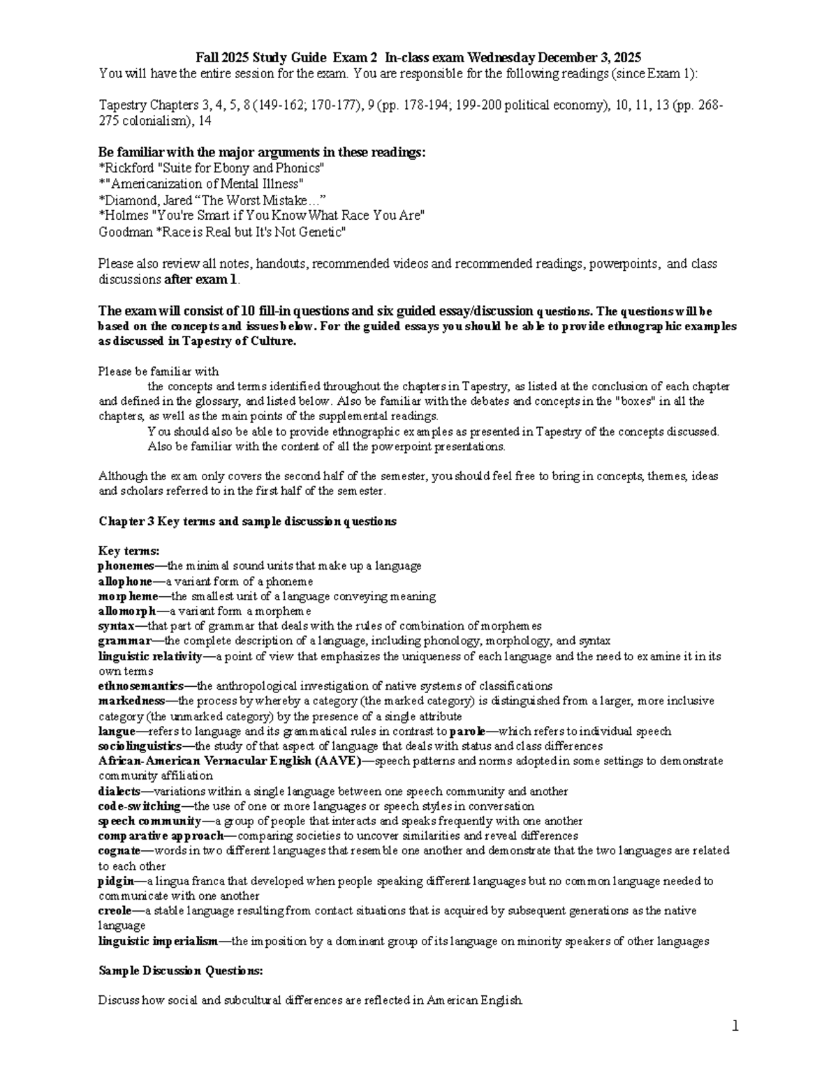 Fall 2025 Study Guide: Exam 2 Overview and Key Concepts - Studocu