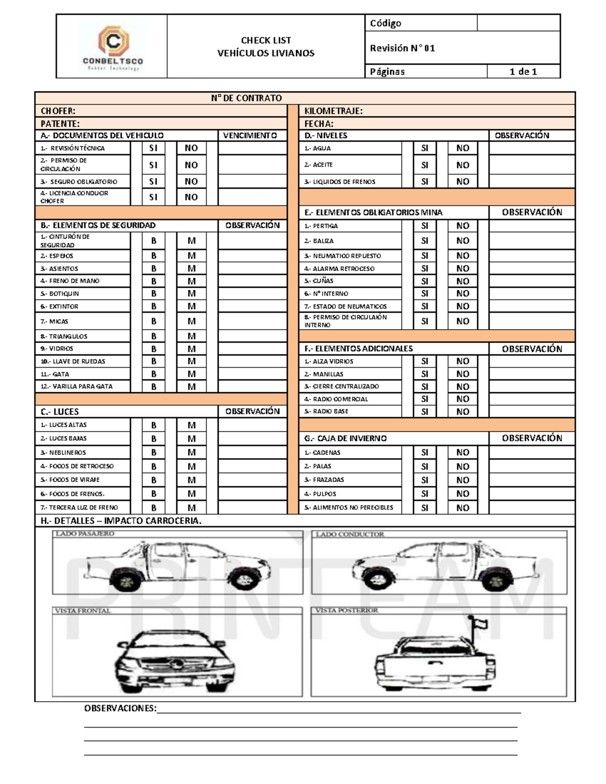 Check List Camioneta - Revisión N° 01 - Document Preview