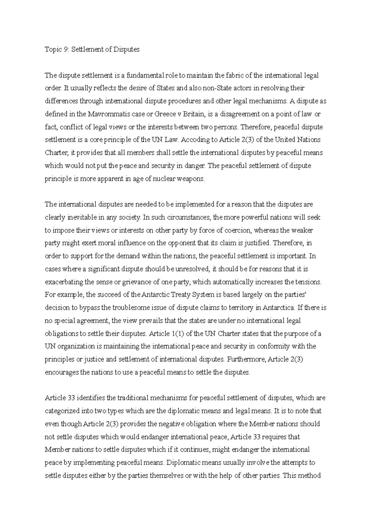 PIL 101: Final Exam Notes on International Dispute Settlement - Studocu