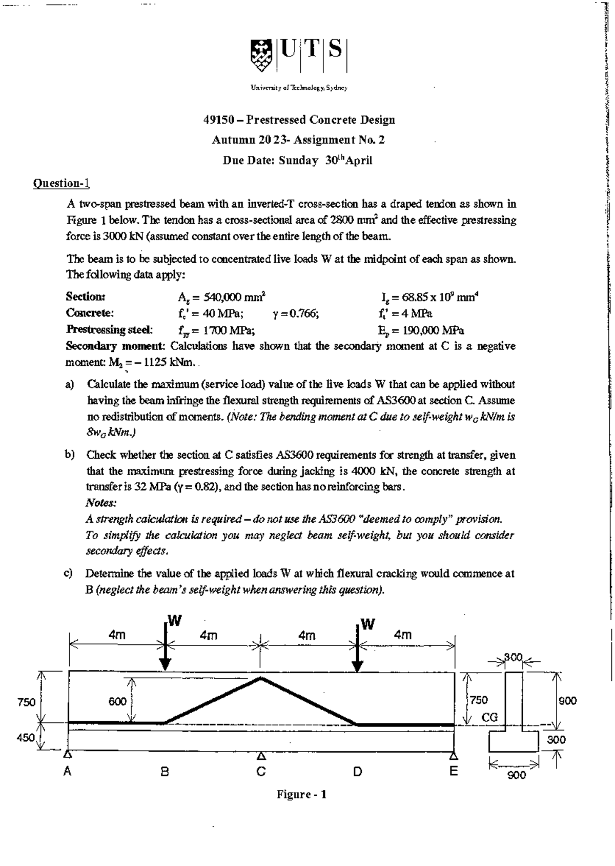 49150-PSCD-Autumn 2023-Assignment 2: Prestressed Concrete Design ...