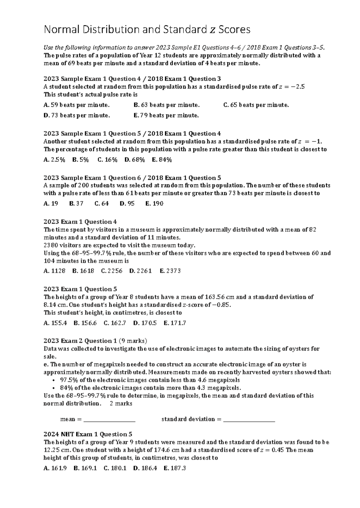 Normal Distribution & Standard z Scores: 2023-2027 Exam Insights - Studocu