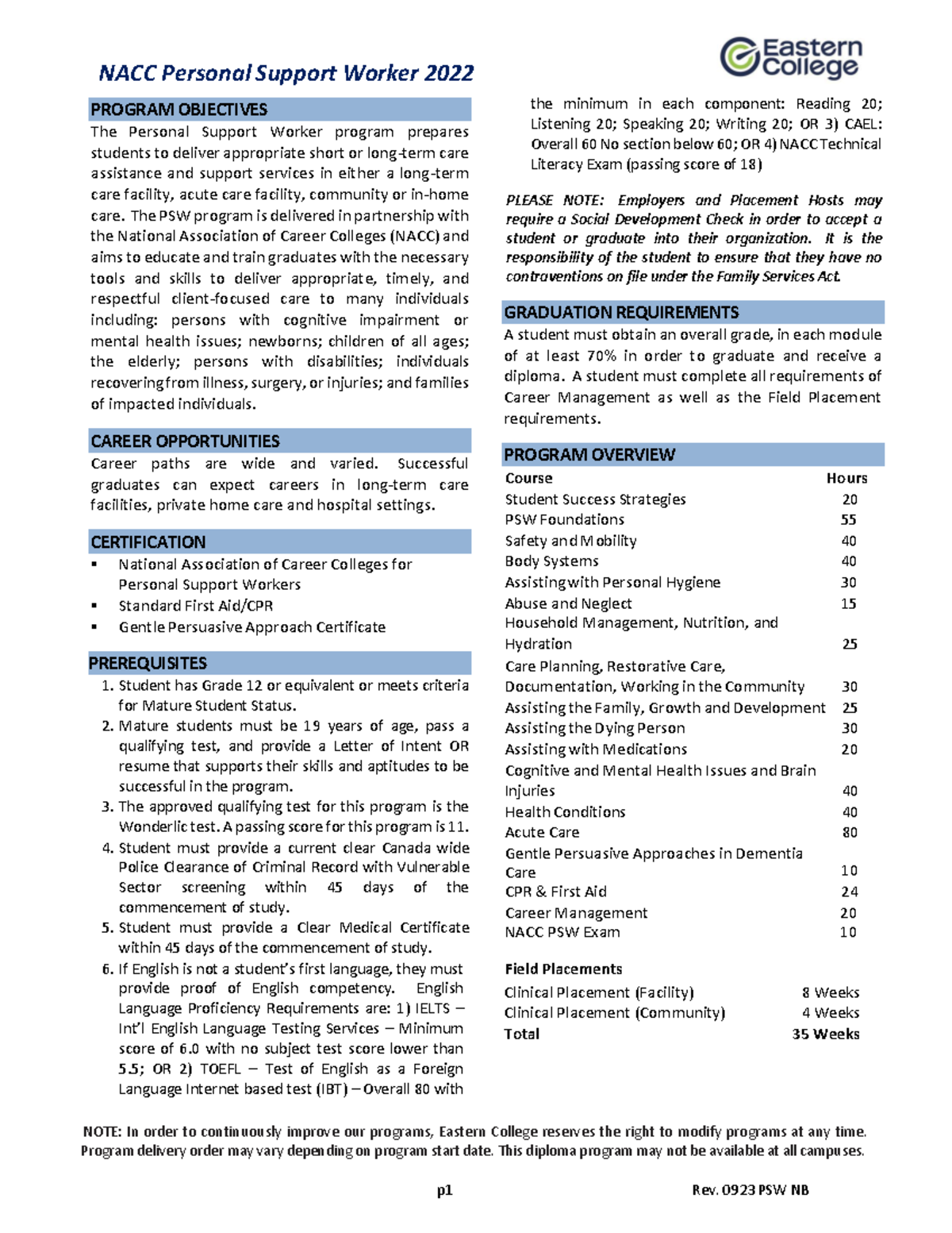 Personal support worker NB - NOTE: In order to continuously improve our ...