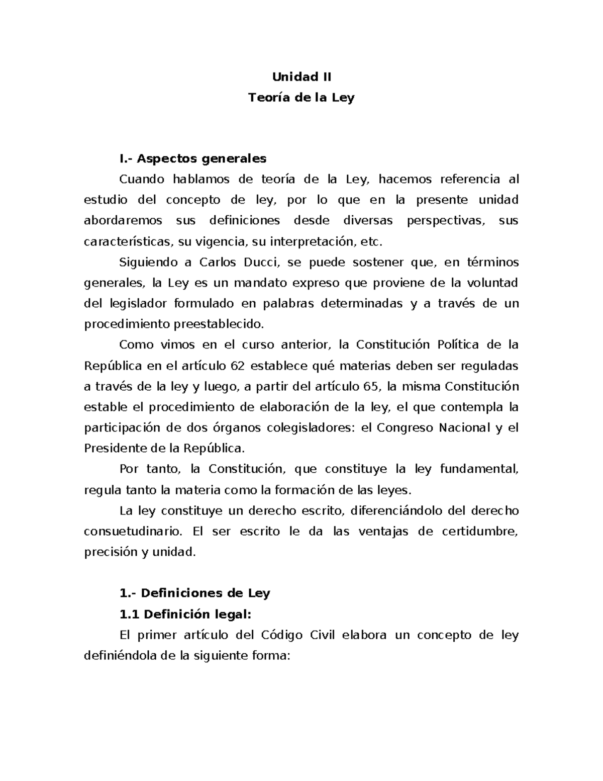 Unidad II: Teoría de la Ley y su Interpretación - Apunte Civil 1 - Studocu