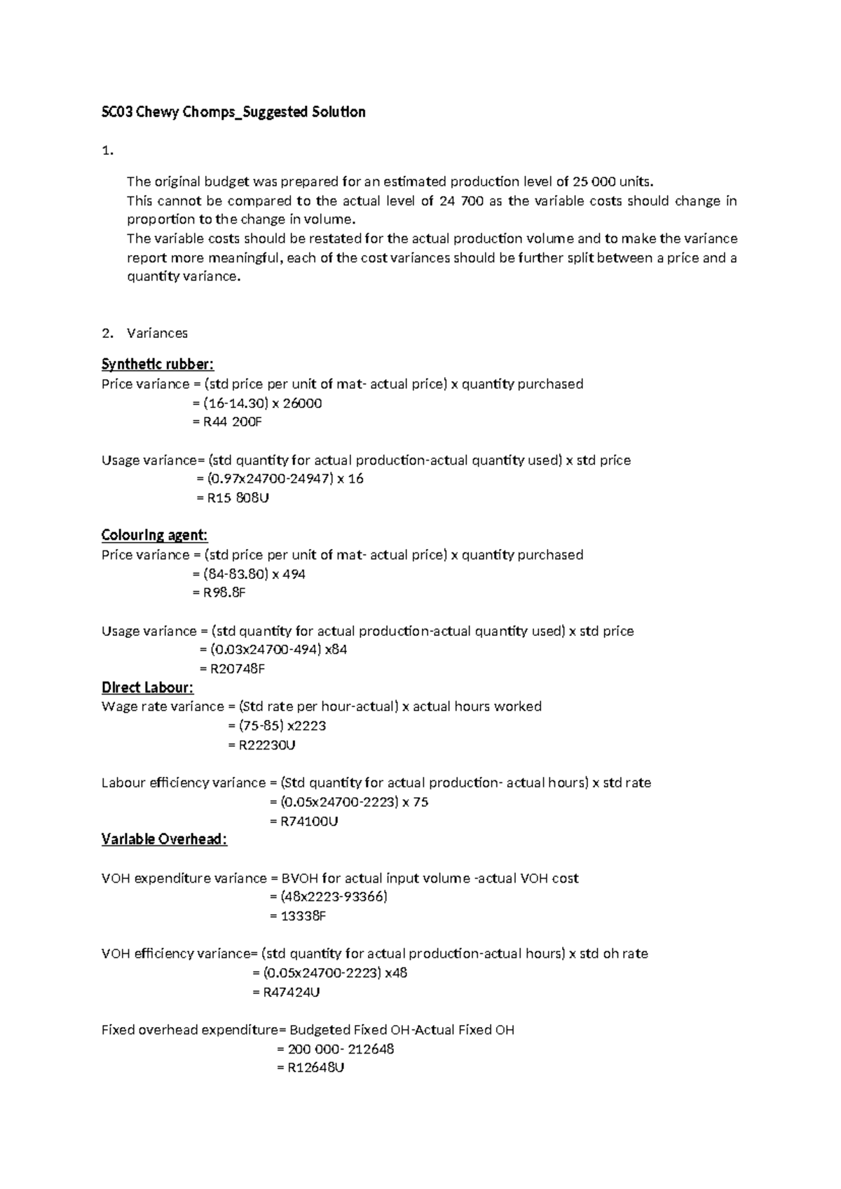 SC03 Additional Standard Costing Solutions: Variance Analysis and ...