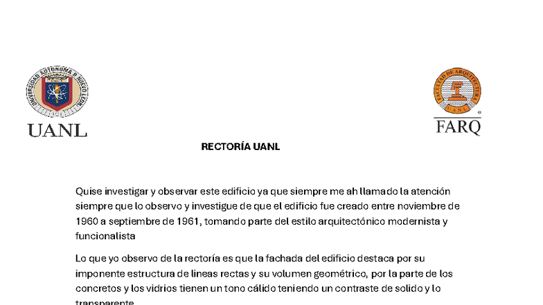 Estudio sobre la Rectoría UANL: Arquitectura y Diseño - Studocu
