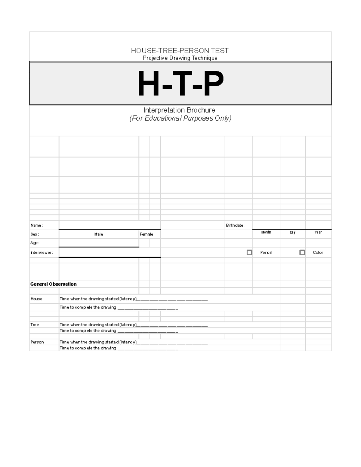 HTP Projective Drawing Technique Interpretation Guide (For Educational ...