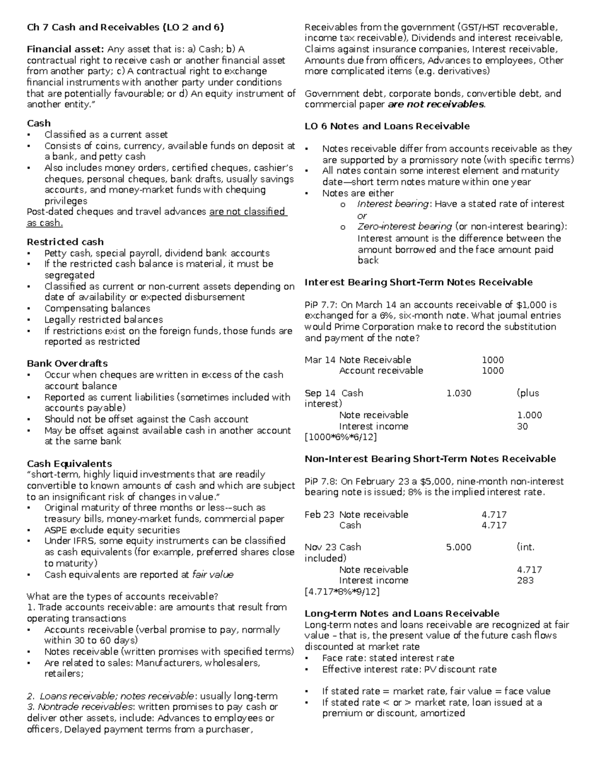 Ch 7 Cash and Receivables - ” Cash Classified as a current asset ...