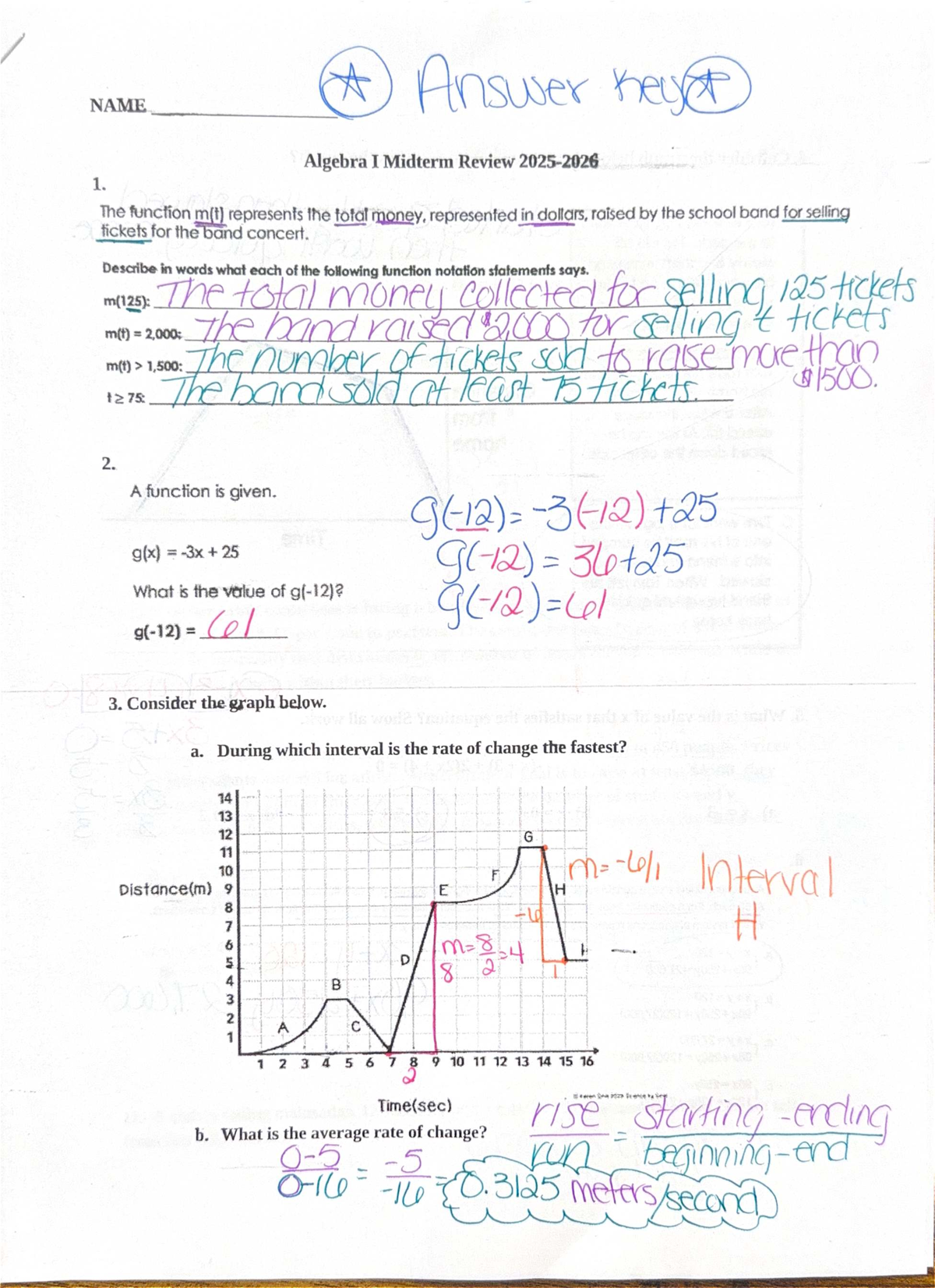 Algebra I (25-26) Midterm Review Study Guide Answer Key - Studocu