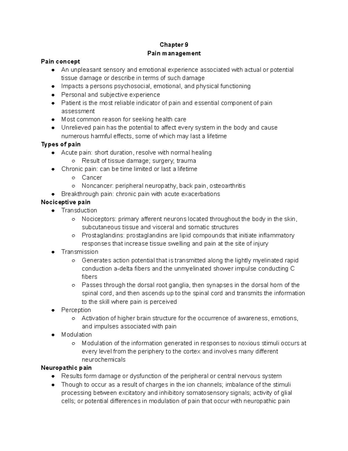 Chapter 9: Pain Management Overview and Assessment Techniques - Studocu