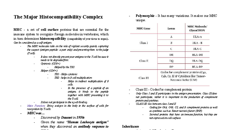 Immuno Serology: MHC and Complement System Overview - Studocu