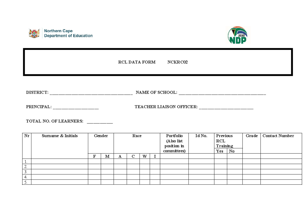 RCL DATA FORM latest - form - RCL DATA FORM NCKRC DISTRICT