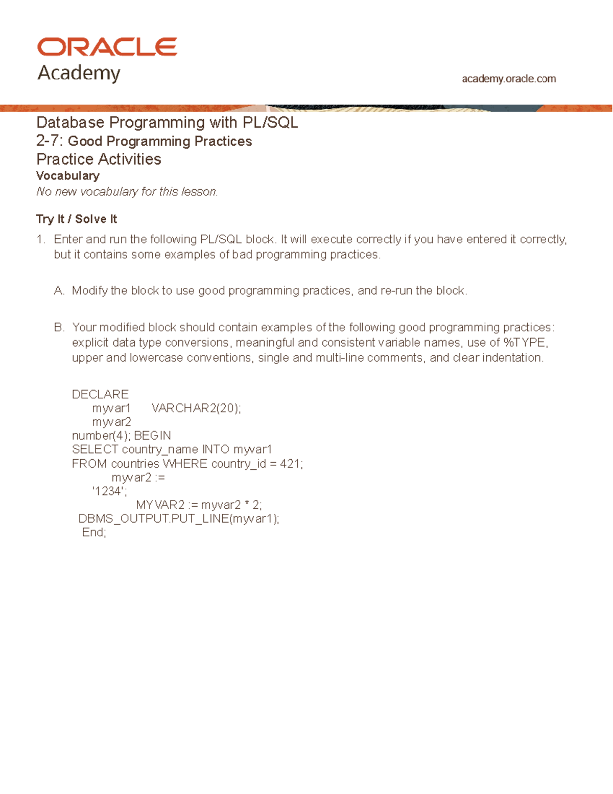 Plsql 2 7 Practice - Database System with Administration - Database ...