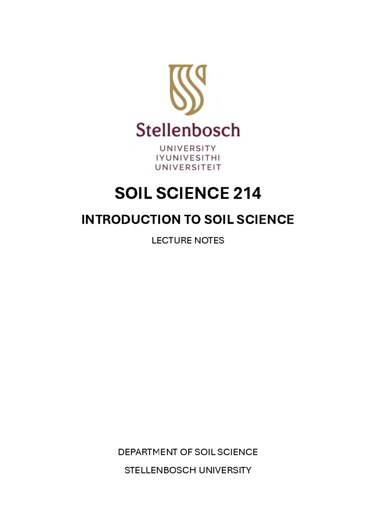 SOIL SCIENCE 214 LECTURE NOTES: INTRODUCTION TO SOIL SCIENCE - Studocu