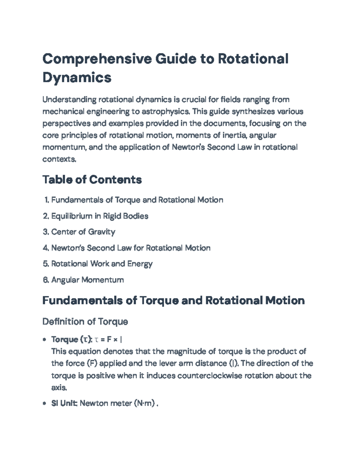 Final Exam Study Guide: Rotational Dynamics Concepts and Applications ...