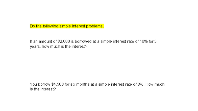 Simple Interest Problems Solutions - Chapters 1 & 2 - Studocu