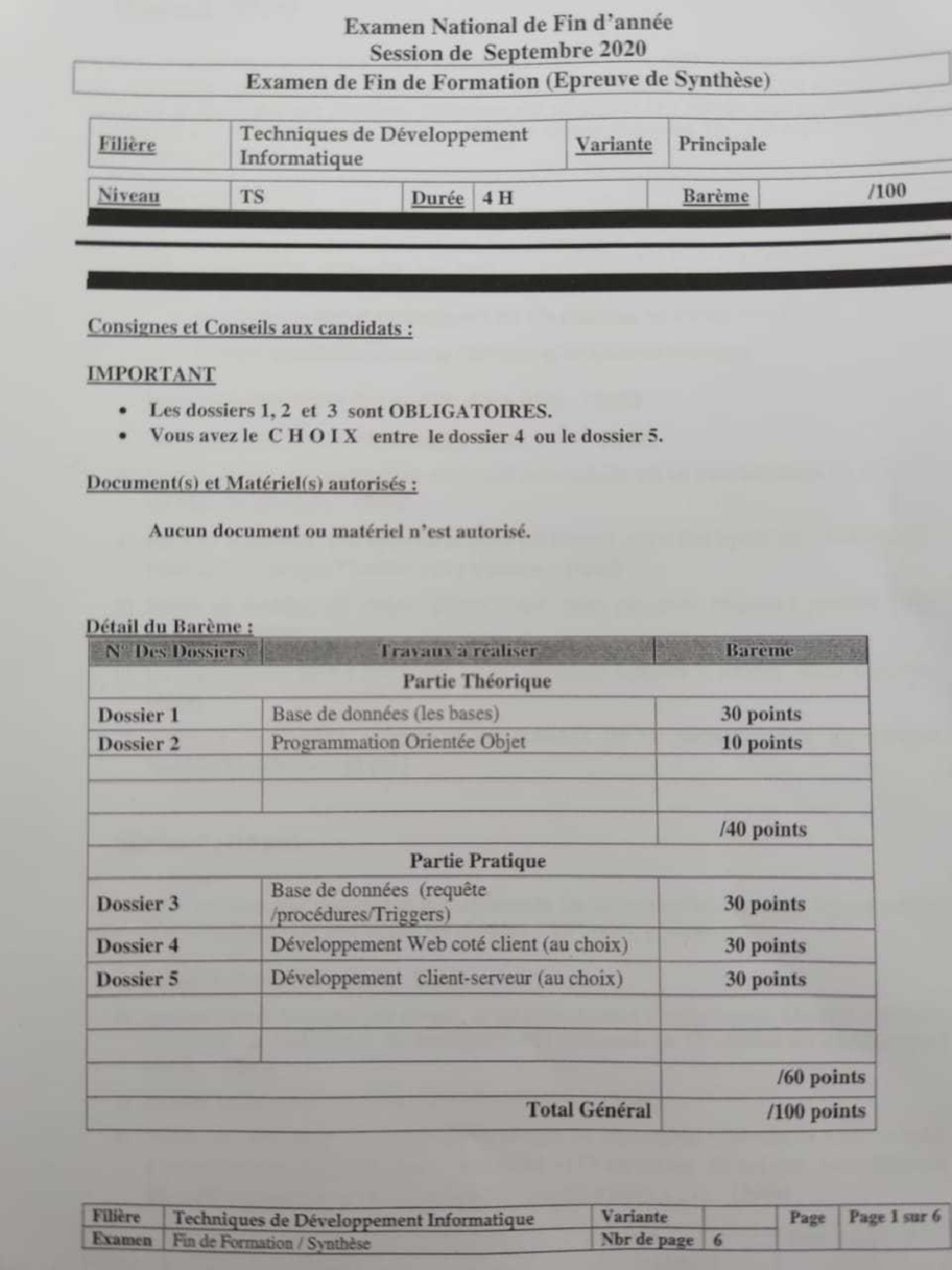 Examen de Fin de Formation 2020 - Techniques de Développement TS - Studocu