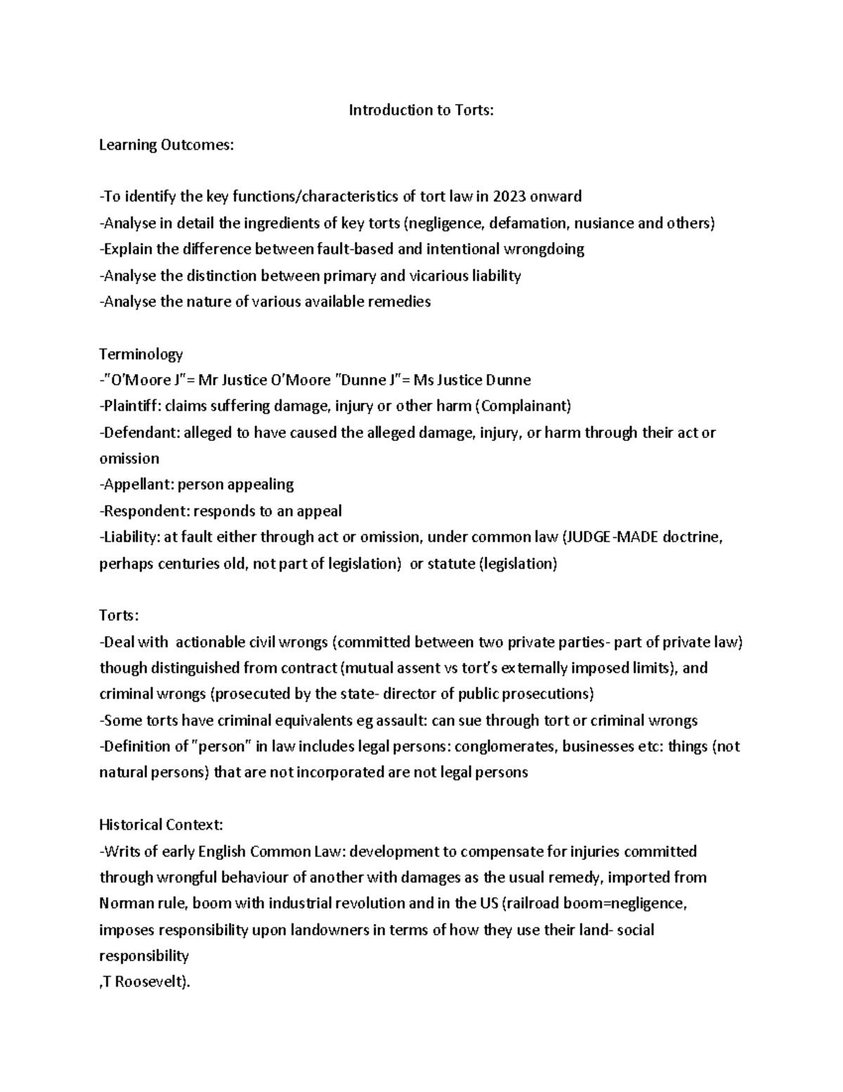 Torts Law Overview: Key Principles and Case Studies (Course Code: Torts ...