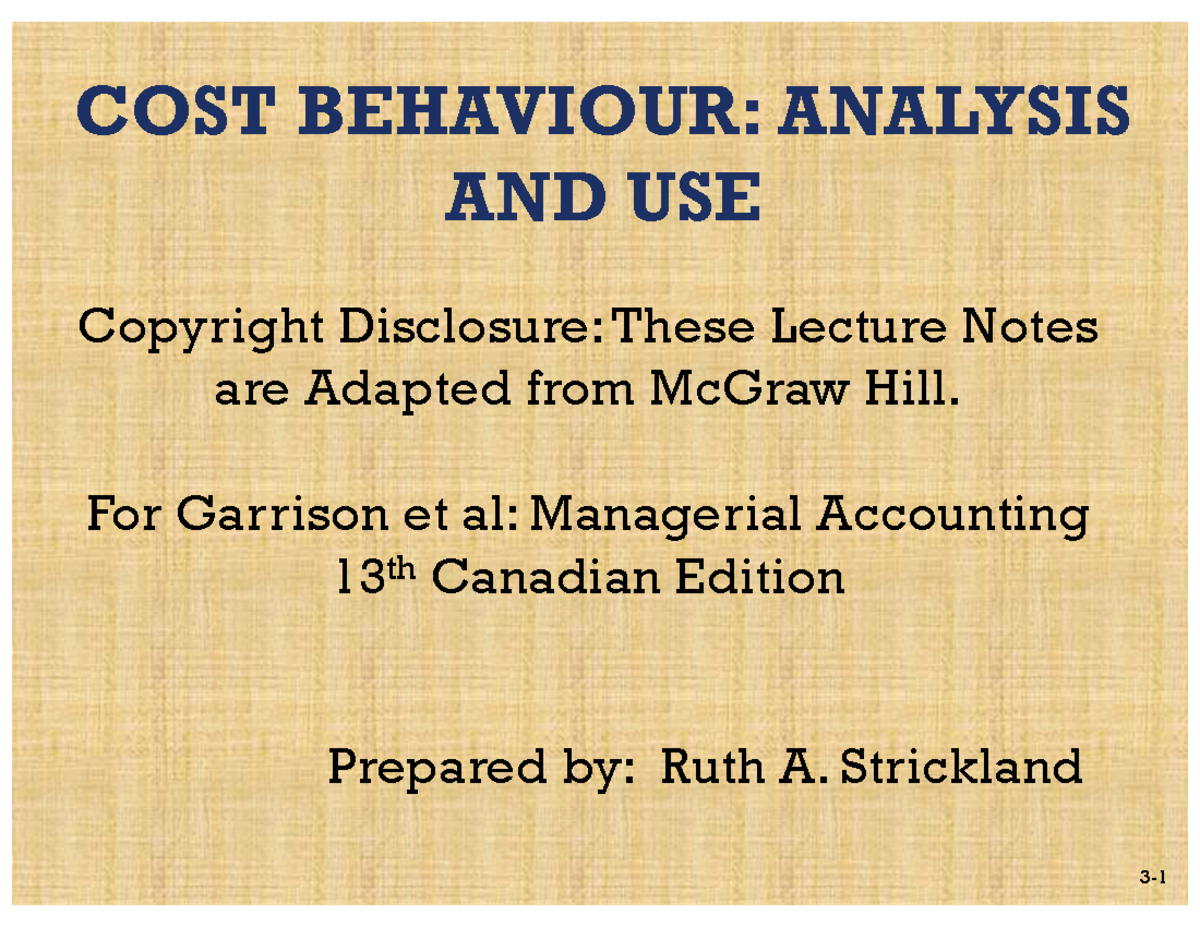 ACTG 2020 Lecture Notes: Cost Behaviour Analysis and Applications - Studocu