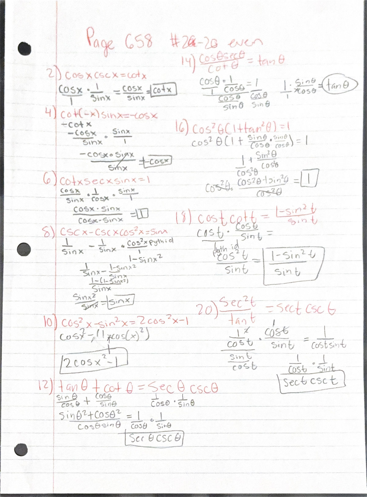 Scanned Jan 7, 2025 at 9:07:13 PM - Page 658 even 2) Cos x 14) costsect ...
