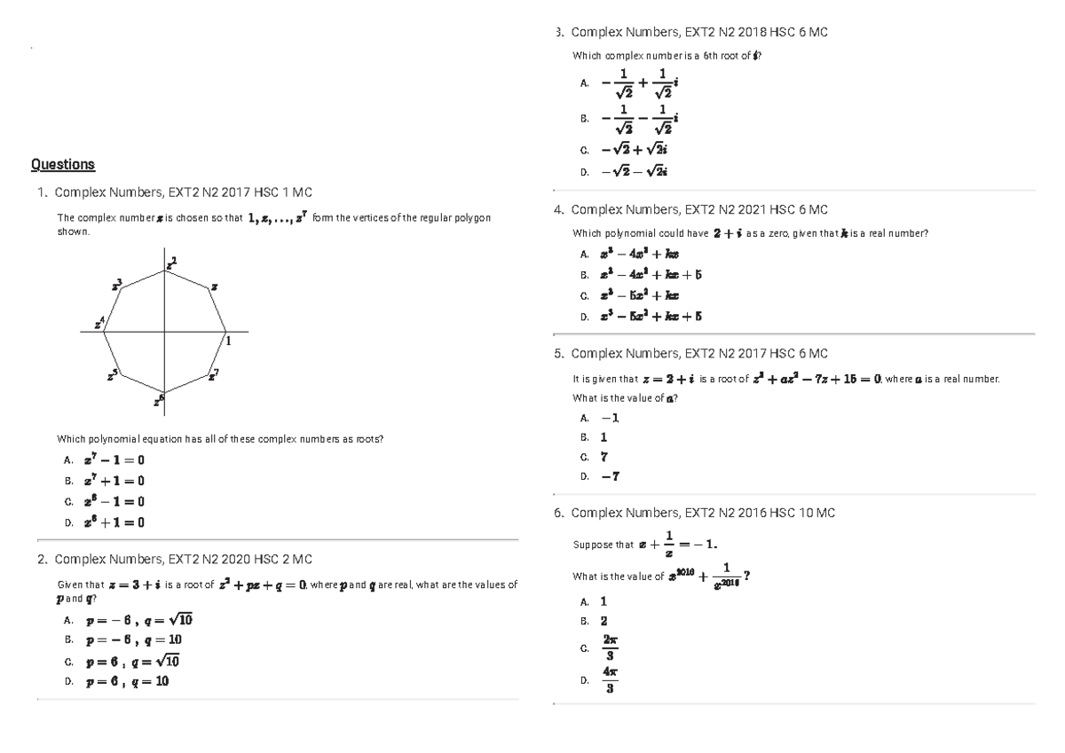Solving Equations with Complex Numbers - 1. Complex Numbers, EXT2 N2 ...