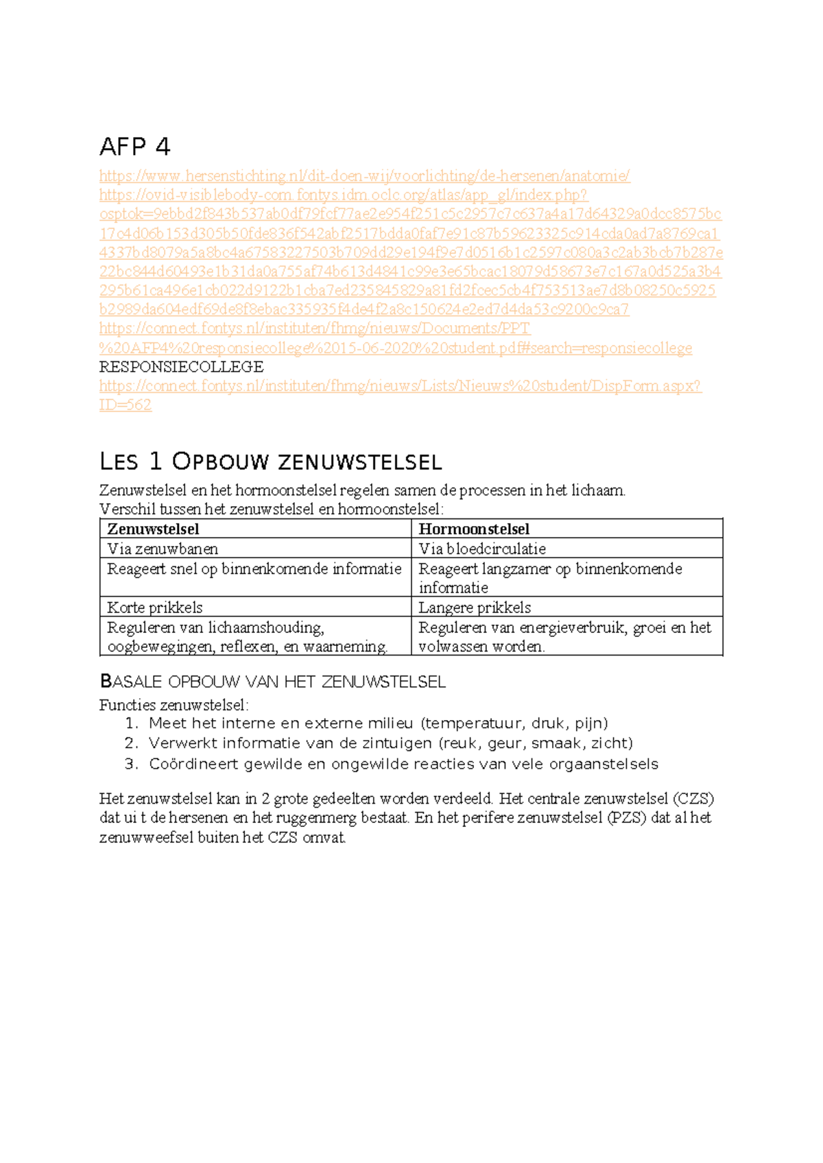 AFP4 - Samenvatting van Zenuwstelsel en Actiepotentiaal - Studeersnel