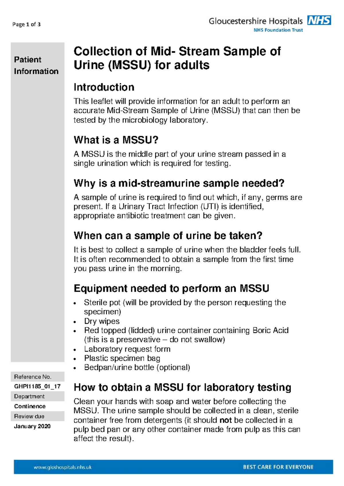 Collection of Mid-Stream Sample of Urine MSSU for adults GHPI1185 01 17 ...