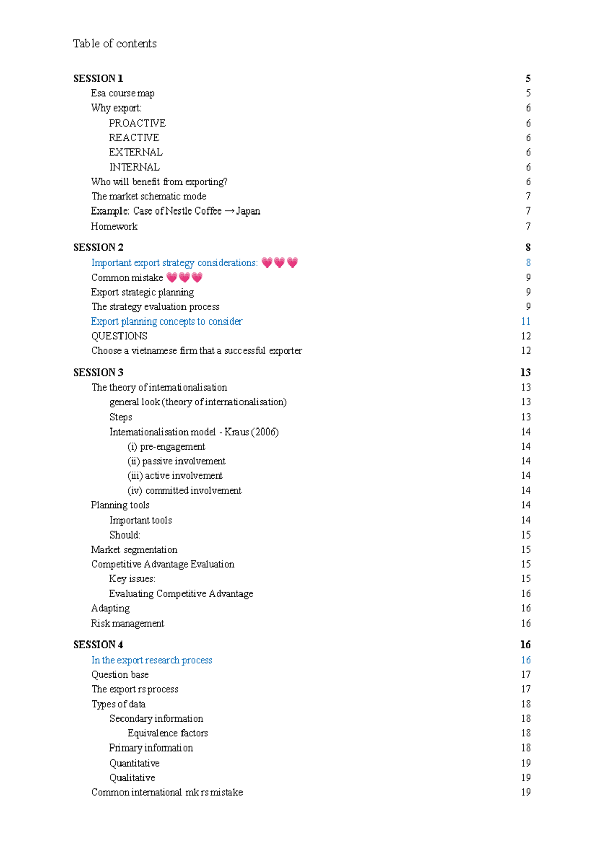 Wsusss ESA Chapters-notes-bản-mới-1 - Table of contents SESSION Esa ...