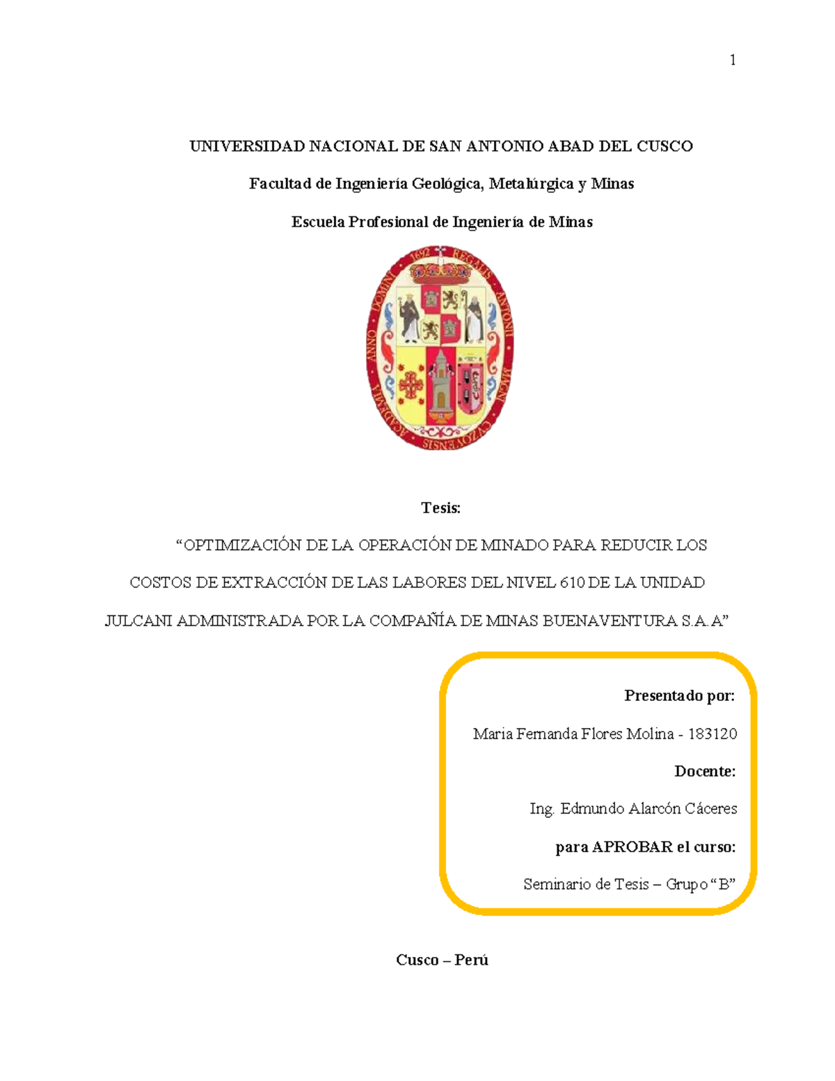 Optimización de la Operación de Minado en el Nivel 610 - Tesis 2023 II - Document Preview
