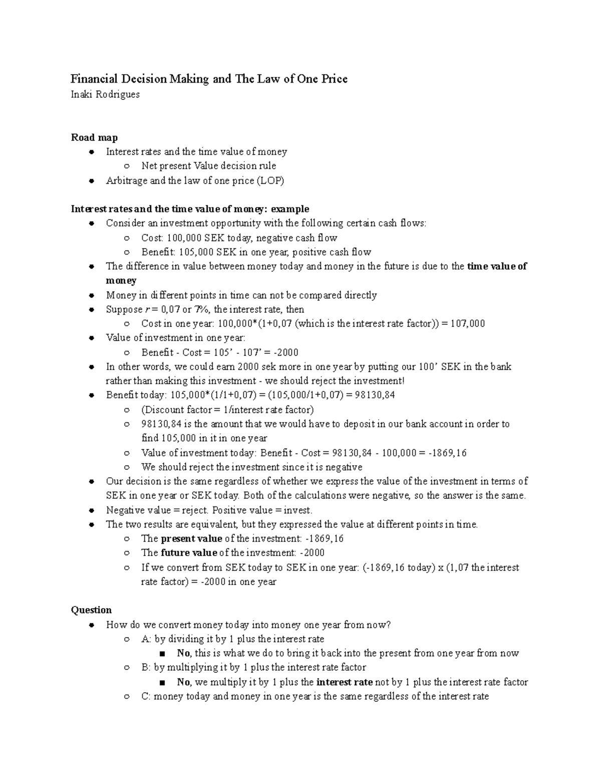 Financial Decision Making and The Law of One Price - Both of the ...