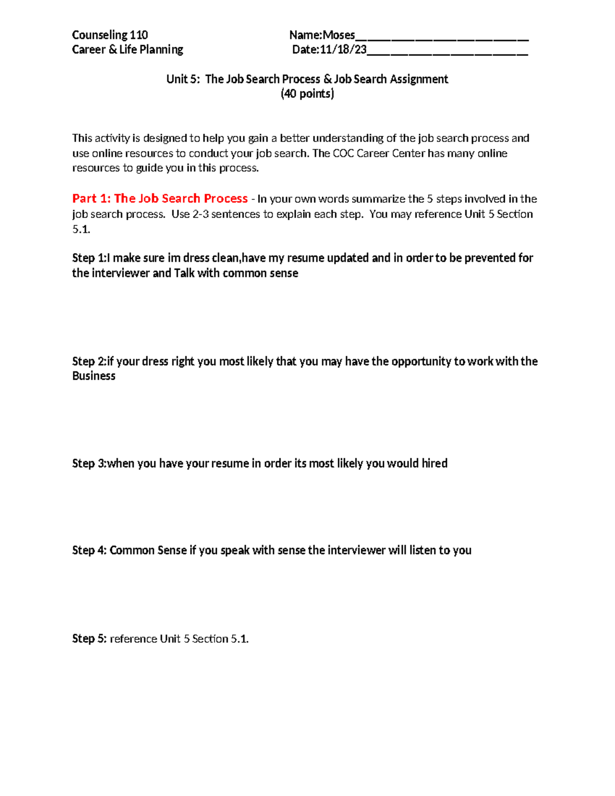 Job Search Assignment-1 (4) - Counseling 110 Name:Moses ...