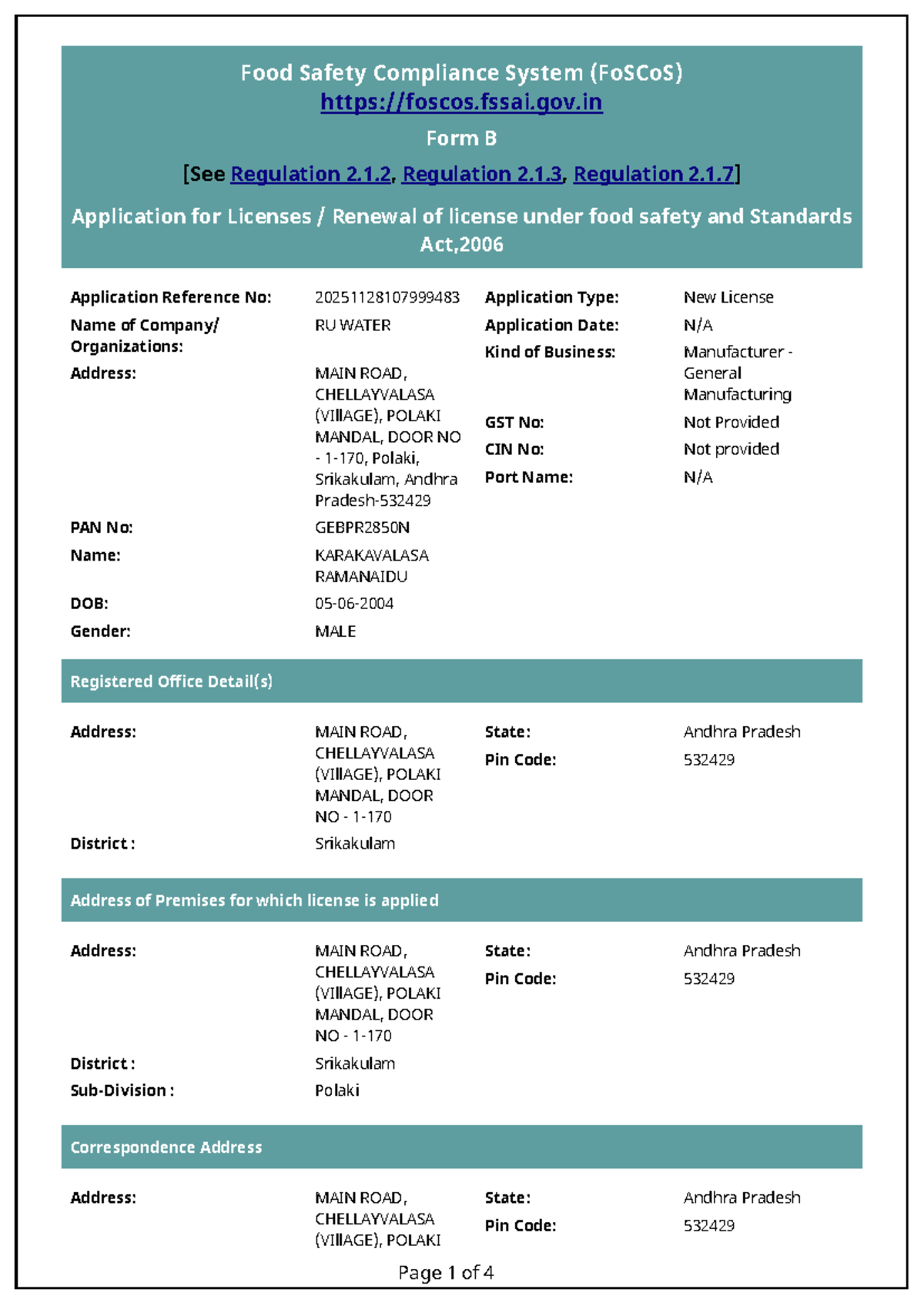 Application for License Renewal under FSS Act 2006 - FoSCoS Form B ...
